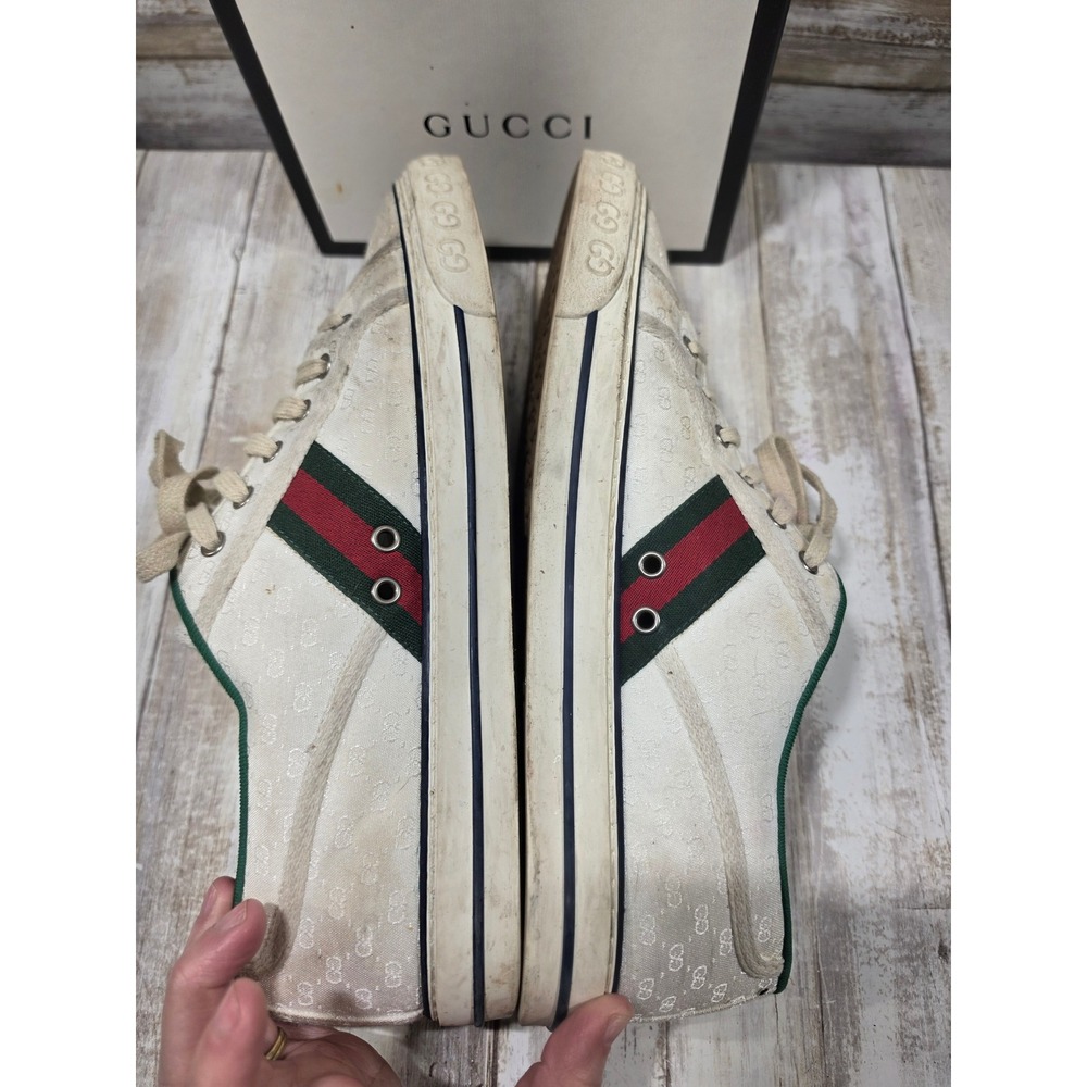 Gucci Tennis 1977 Low Top Sneakers Off White GG Mignon Canvas Web Stripe 11 READ - Picture 11 of 16